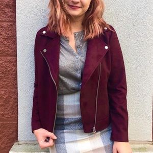 Loft Plum Faux Suede Motorcycle Jacket
